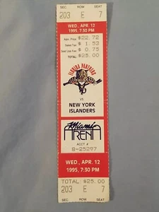 Apr 4/12/95 1995 New York Islanders v Florida Panthers Full Ticket NHL Hockey - Picture 1 of 2