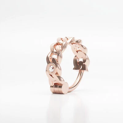 Anillo de nariz de cadena de diamantes de oro rosa de 14K con cierre de clicker, piercings de cartílago Foto 1 de 4