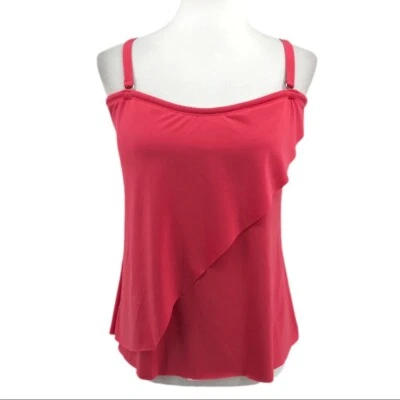 Women's Red Venus Pink Asymmetrical Front Adjustable Strap Tankini Top sz 14 - Image 1 of 4