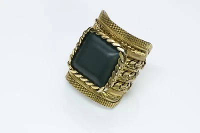 Vintage Metal Chain Leather Cuff Bracelet - Image 1 of 4