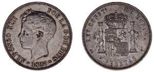 5 Silver Pesetas / Silver. Hard. Madrid Alfonso XIII. 1897*. VF+ / VF. - Picture 1 of 1
