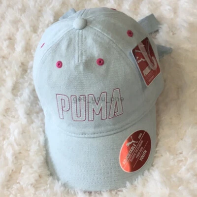 NWT Puma YOUTH Baseball Cap Light Blue Hat Bow on Back Embroidered Elastic Fit - Image 1 of 4