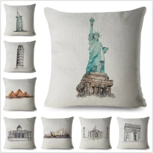 Classic Building Statue Of Liberty Scenic Cushion Covers Linen Pillow Home Decor - Picture 1 of 33
