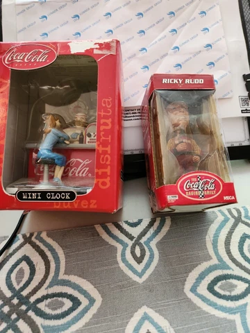 Coca-Cola Mini clock + The Racing Family Of Coca-Cola  Ricky Rudd Bobble head Cover