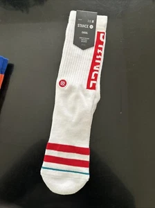 Stance Sock Medium 6-8.5 The OG Crew Socks Casual White Red - Picture 1 of 4