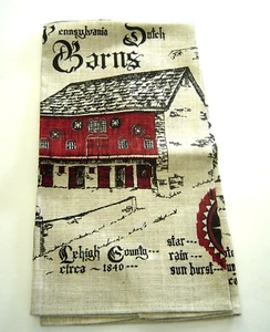 Pennsylvania Dutch Amish Barns Linen Kitchen Tea Towel Kay Dee Vintage - Picture 1 of 4