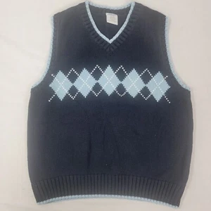 Gymboree Boy's Sweater Vest V-Neck Navy Blue + Light Diamond Cotton SMALL 5 - 6 - Picture 1 of 5