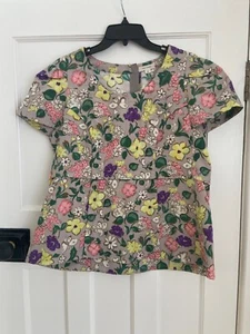 BNWOT Marc Jacobs floral silk top, half sleeve, heavy silk peplum style, 14 - Picture 1 of 3