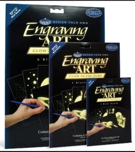 BLANK ENGRAVING ART SCRAPER FOIL GLOW IN THE DARK PICTURE BOARDS 3 SIZES LOT - Picture 1 of 8
