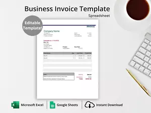 Business Invoice Template - Easy to Use Microsoft Excel & Google Sheets Template - Picture 1 of 6