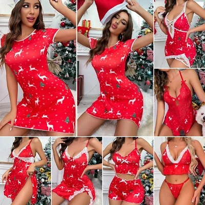 Conjunto de ropa interior de disfraz de encaje Babydoll de Santa Babydoll de Navidad para mujeres sexy Foto 1 de 3