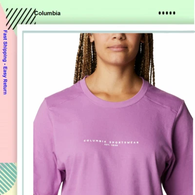 Columbia Women Park Crew Neck Short Sleeve Organic Cotton Box T-Shirt, Pink[ S] - Image 1 of 4