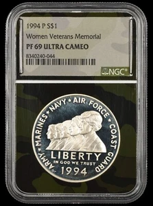 1994 Women in Military Proof Silver Dollar NGC PF69UCAM Camo Core Exclusive - Picture 1 of 2