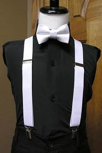 Boys Matching bowtie and suspenders set clip-on x back Black Coral Red Silver - Picture 1 of 30