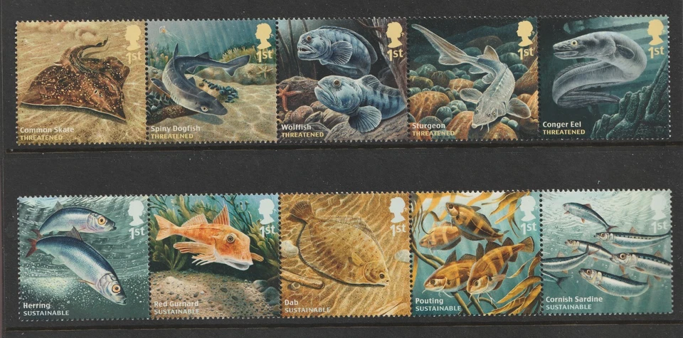 2014 Great Britain Sc# 3299a-3304a - 1st, QEII, Marine Life, Fish - MNH Cv$19 - Image 1 of 1
