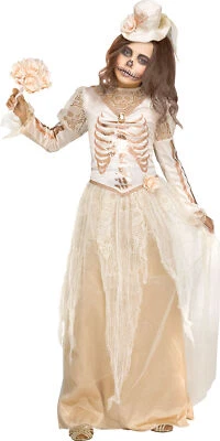Victorian Bride Skeleton Child Girls Costume NEW Gown Hat Dress - Image 1 of 4