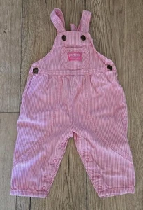 VTG Oshkosh Girl Vestbak Overall Pink White Railroad Stripe Overalls Sz 18m USA - Picture 1 of 10