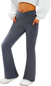 Women'S Flare Yoga Pants with Pockets-V Crossover High Waisted Bootcut Yoga Legg - Picture 1 of 12