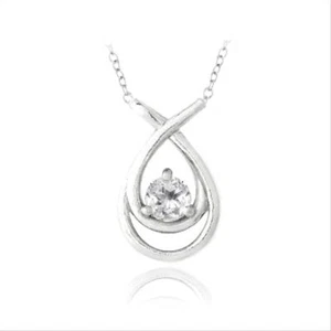 925 Silver 1/2ct White Topaz Double Teardrop Necklace, 18" - Picture 1 of 3