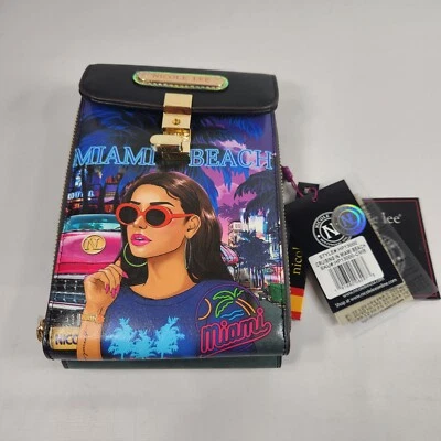 Nicole Lee Crossbody Phone Card Holder RFID Technology Cruisin Miami Double Zip - Image 1 of 4