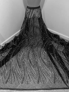 Black silver rhinestones Glitter mesh fabric 50” width sold by the yard - Picture 1 of 6