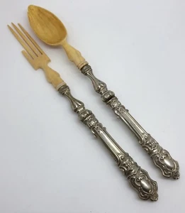 Antique Austrian Silver Handle Mid-1800's Salad Serving Fork & Spoon (RF-FR6) - Picture 1 of 12