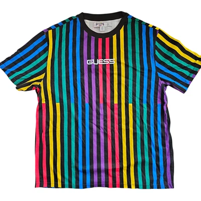 Men's Shirt J. Balvin Guess rainbow striped short sleeve crew neck tee L - Image 1 of 4
