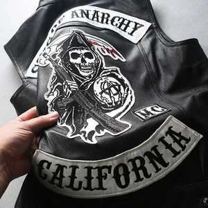 Men Motorcycle Spring Jackets Punk Black Motorbike Gilet Sons of Anarchy Leather - Picture 1 of 10