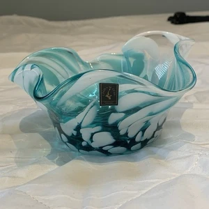 Langham Glass Blue And White Decorative Bowl Handmade In The Uk - Picture 1 of 4