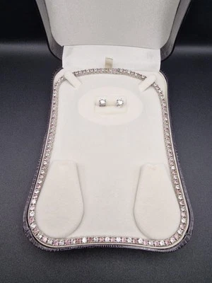 Dubai Gems Created Diamond Pink Tourmaline Necklace Earrings Set White Gold Plt - Image 1 of 4