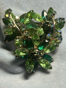 Vintage 50er Jahre Smaragd Strass Pin  - Bild 1 von 9