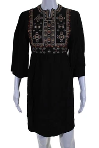 Isabel Marant Womens Embroidered Abstract Short Sleeve Mini Dress Black Size 34 - Picture 1 of 6