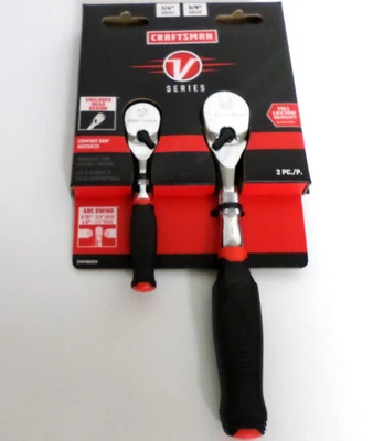 NEW Craftsman V-Series 1/4" 3/8" Comfort-Grip Ratchet Socket Wrenches, 2pc Set - Image 1 of 3