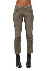 R13 Boy Straight Women Jeans 27 Slim Straight Cropped Army Green Stretch RRP€695 - Picture 1 of 12