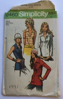Vintage 1971 Simplicity sewing pattern 9460 woman's top shirt size 8 UNCUT - Image 1 of 2