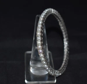 Weiße Perle Edelstein 925 Sterlingsilber Ewigkeit Armreif Valentinstag Schmuck - Bild 1 von 10