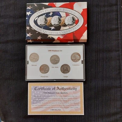1999 Platinum Edition 5 Coin State Clad Quarter BU Set with Box & COA - Image 1 of 2