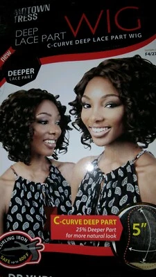 Motown Tress Curve Deep Lace Part Wig YURI Black w/ brown highlights Curly Short - Image 1 of 4