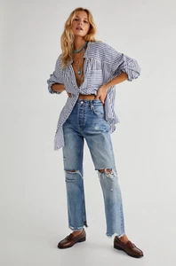 Pantalones de mezclilla Free People We the Free holgados cónicos Boyfriend Mid Century azules talla 26 - Imagen 1 de 2