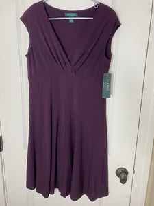 Neu mit Etikett Lauren Ralph Lauren Gr. 14P Surplice Jerseykleid V-Ausschnitt lila pflaume Stretch - Bild 1 von 6