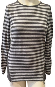 Michael Kors Women’s Size Medium Striped Top Tunic Dark & Light Gray Zippers - Picture 1 of 6