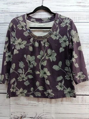 Croft & Barrow Blouse Top Medium Petite Floral 3/4 Sleeve Round Neck  - Image 1 of 4