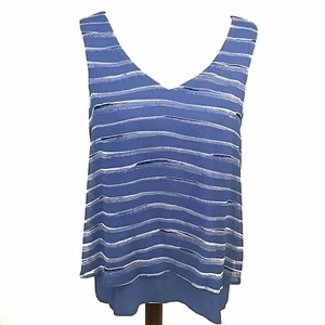 Apt 9 Double Layer V Neck Top Small Blue White Striped Sleeveless - Picture 1 of 8