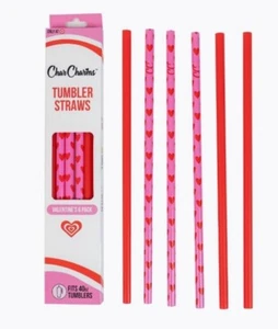 Valentine Tumbler Straws Hearts Pink Red Bachelorette Wedding Party - Picture 1 of 6