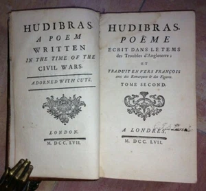 HUDIBRAS 1757 Poëme Ecrit Dans Le Tems Des Troubles d'Angleterre Anglais-Franç - Imagen 1 de 7