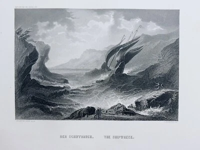 SALVATOR ROSE LE NAUFRAGE 1872 GRAVURE SUR ACIER ANCIENNE GRAVURE D'ART - Photo 1/4