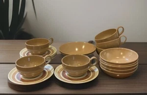 Vintage Melamine Brown 6 Cups & 6 Saucers, 7 Bowls - Lot of 19 Hard To Find - Picture 1 of 6