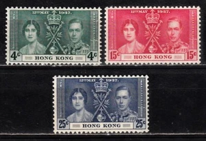 HONG KONG 1937 KGVI CORONATION ISSUE SCOTT 151-153 MLH - Picture 1 of 1