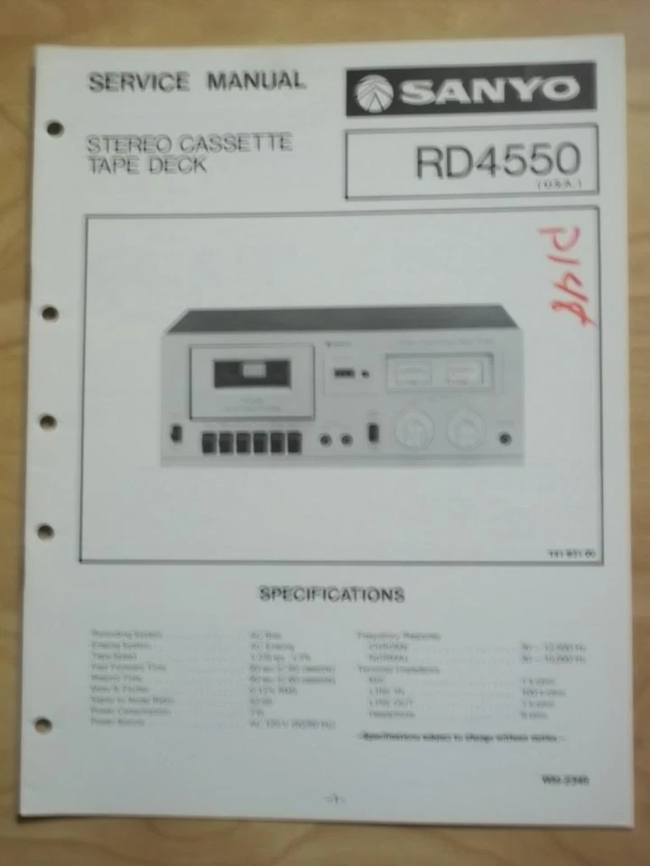 Original Sanyo Service Manual for the RD4550 Cassette Tape Deck   mp - Image 1 of 1