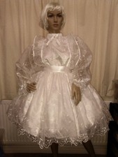 Sissy White Satin and Embroidered Organza Dress